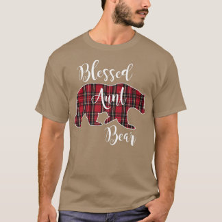 T-shirt Blessed Aunt Bear Red Tartan Plaid Fun Auntie Gift
