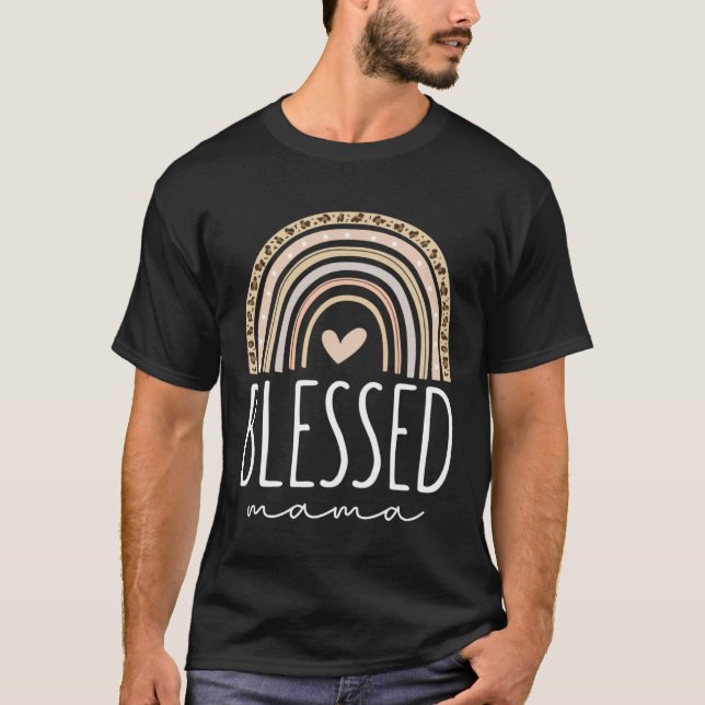 T-shirt Blessed Mama  Leopard Rainbow (Devant)