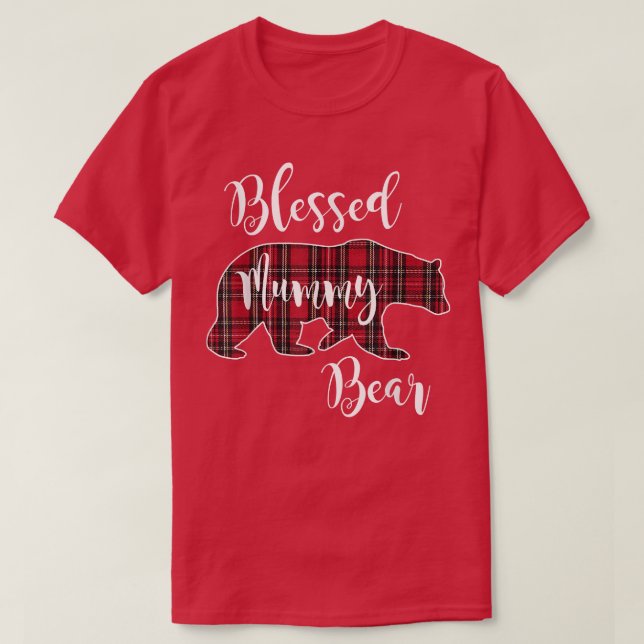 T-shirt Blessed Mummy Bear Red Tartan Plaid Pattern Mama M (Design devant)