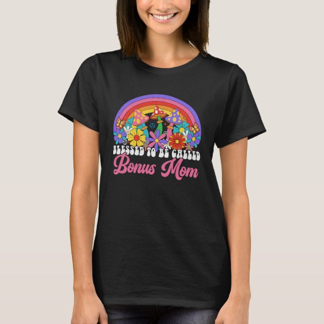 T-shirt Blessed To Be Called Bonus Mom Rainbow Groovy Hipp (Devant)