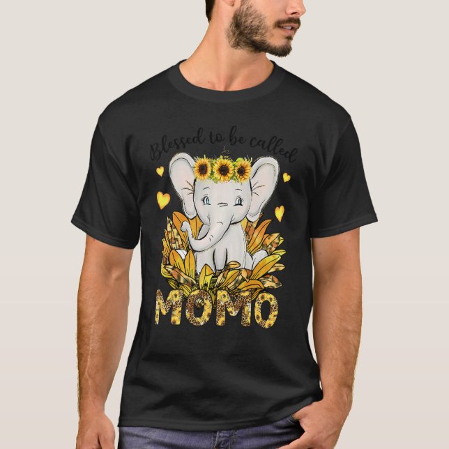 T-shirt Blessed To Be Called Momo Sunflower Elephant Mothe (Devant)