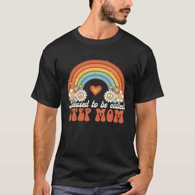 T-shirt Blessed To Be Called Step Mom Groovy Rainbow Mothe (Devant)
