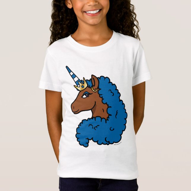 T-Shirt Bleu Afro Unicorn (Devant)