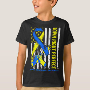 T-shirt Bleu &amp; jaune en bas à droite syndrome de down 