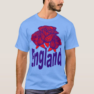 T-shirt Bleu Angleterre Texte avec Rose anglais Abstrait