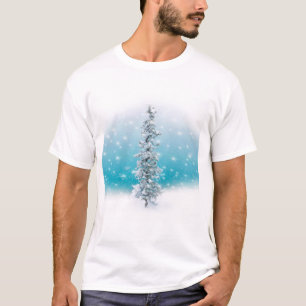 T-shirt bleu arctique gelé argenté brillant à feuillage pe