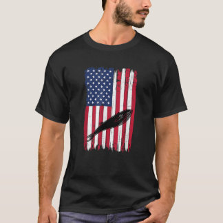 T-shirt Bleu Baleine Animal Silhouette Drapeau Américain U