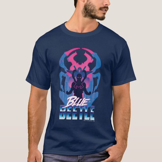 T-shirt Bleu Beetle Rétrowave contre graphique (Devant)