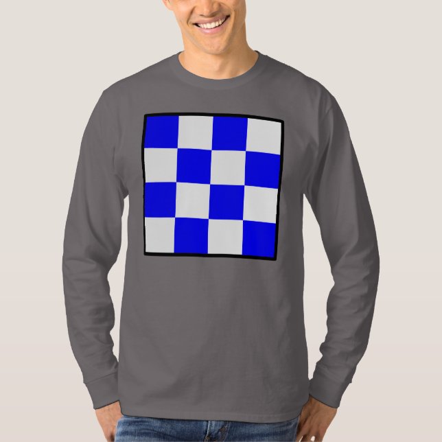 T-shirt Bleu blanc À damiers Carré (Devant)
