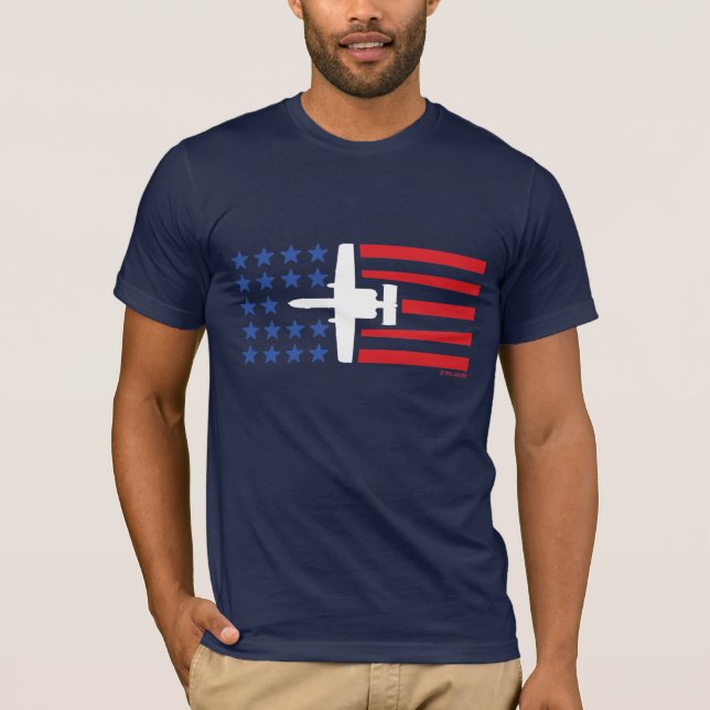 T-shirt Bleu blanc rouge de bannière étoilée de jet d'A-10 (Devant)