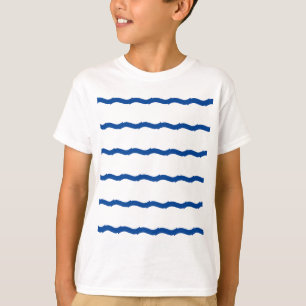 T-shirt Bleu blanc vagues de mer rayures motif nautique