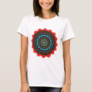 T-shirt bleu, Brown, orange, rouge Mandala