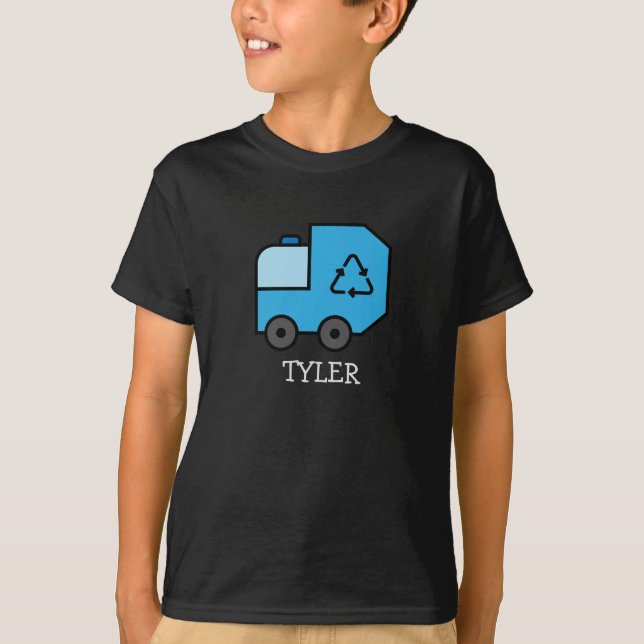T-shirt Bleu Cartographier Poubelle / Camion de recyclage  (Devant)