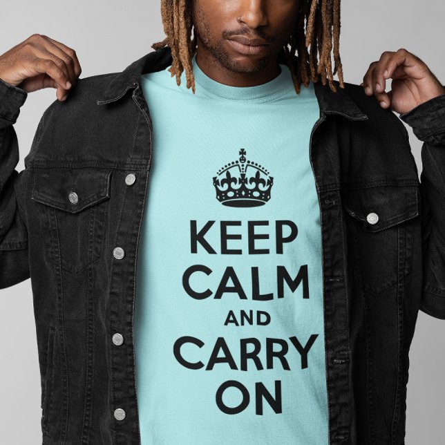 T-shirt Bleu clair Gardez le calme et continuer (Light Blue and Black Keep Calm and Carry On Tee)