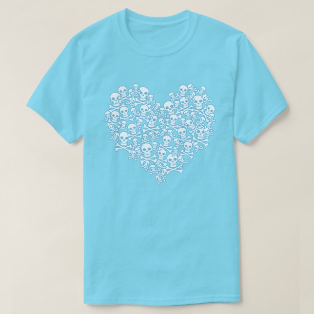 T-shirt bleu coeur crâne (Design devant)