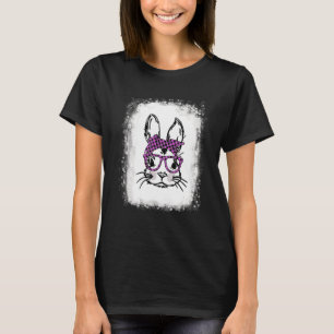 T-shirt Bleu Cute Bunny Face Buffalo Rose Plaid Glasse