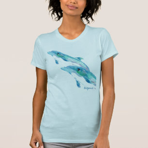 T-shirt bleu de deux dauphins