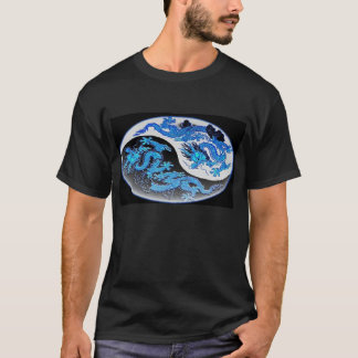 T-shirt bleu de dragons de Yin-Yang - customisé