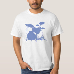 T-shirt bleu de silhouette de batteur