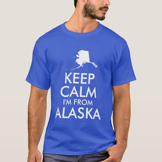 T-shirt Bleu et blanc Garder le calme Je suis d'Alaska (Devant)