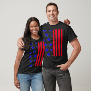 T-shirt Bleu Étoiles Verticales Stripes Patriotique T-shir