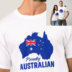 T-shirt Bleu Fièrement Australien, Carte Drapeau Australie