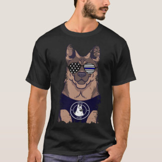 T-shirt Bleu fin drapeau berger allemand Chien de police