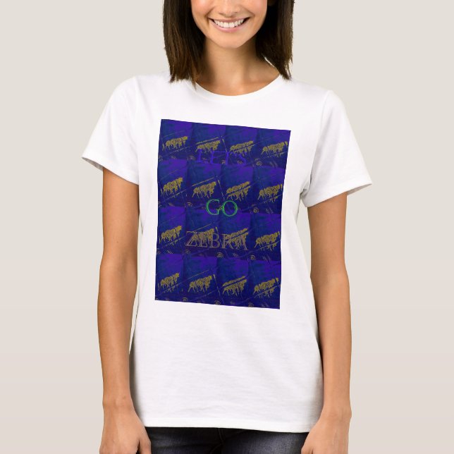 T-shirt Bleu français "Let's Go Zebra" Abstrait (Devant)