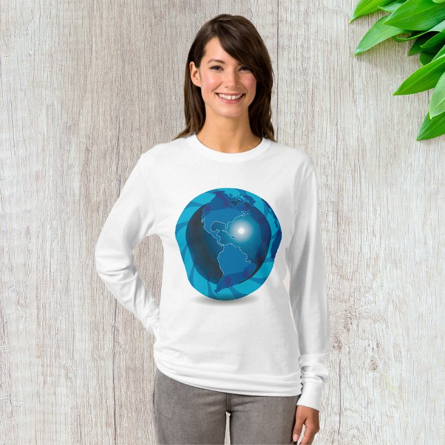 T-shirt Bleu Globe femme manches longues (Créateur téléchargé)