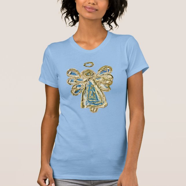 T-shirt bleu Guardian Angel Custom Holiday Art (Devant)