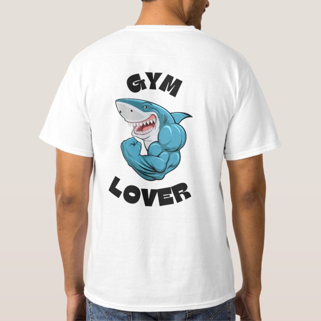 T-shirt bleu illustré Shark Gym Lover (Dos)