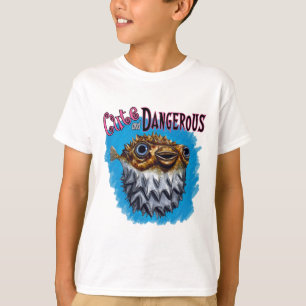 T-shirt Bleu mignon et dangereux de poissons de décolleur