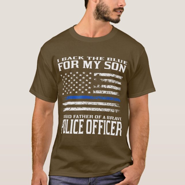 T-shirt Bleu Mince    LigneFier Père De Policier (Devant)
