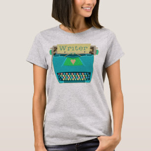 T-shirt Bleu moderne mignon d'Aqua de machine à écrire