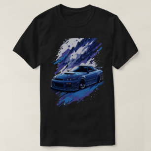 T-shirt Bleu Modifié Skyline dans un splash de Peinture, C
