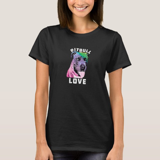 T-shirt Bleu Nez Pitbull Amour Pop Style Cool Pit (Devant)