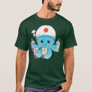 T-shirt Bleu Octopus Boba Bubble Lait Thé Kawaii Cute Anim