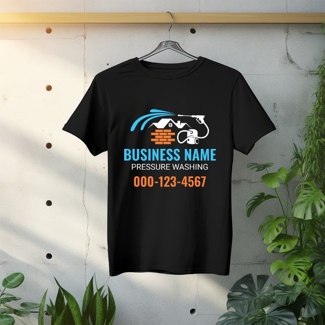 T-shirt Bleu Orange Power Washing Business Logo (Créateur téléchargé)