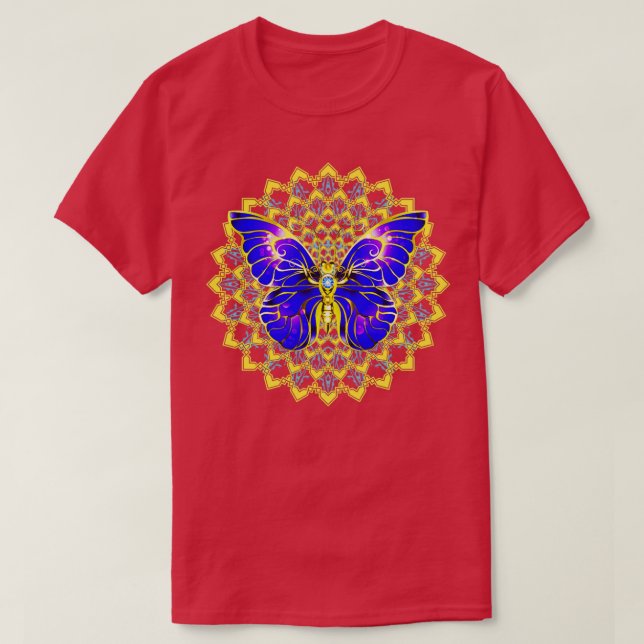 T-shirt Bleu Papillon Doily Design (Design devant)