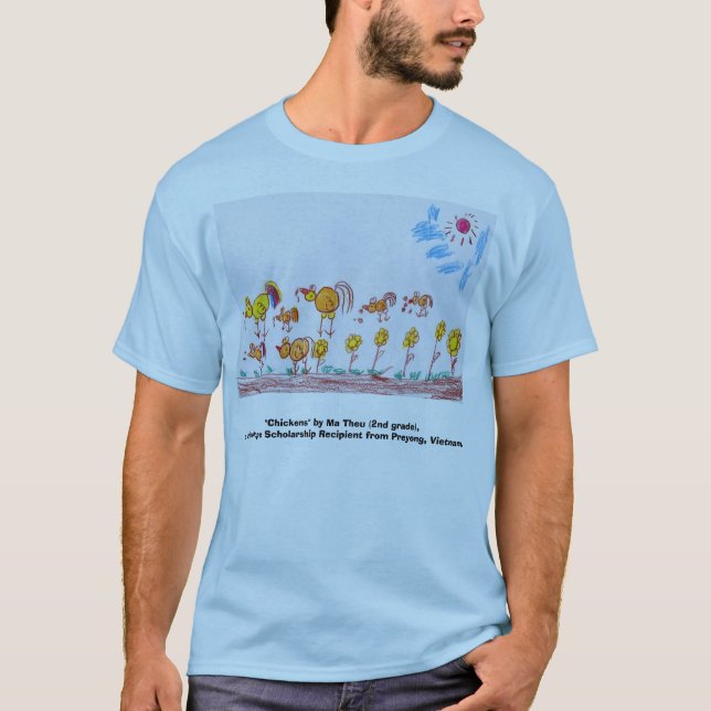 T-SHIRT BLEU "poulets" (IMAGE DANS l'AVANT) (Devant)