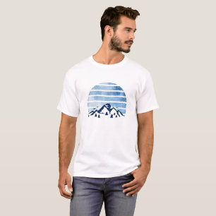 T-shirt bleu Retro Vintage avec montagne abstraite
