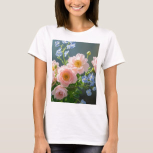 T-shirt Bleu rose Fleurs délicates