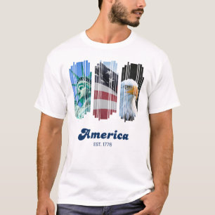 T-shirt Bleu rouge et blanc Fragmenté Amérique Art