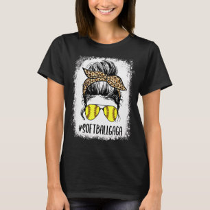 T-shirt Bleu Softball Gaga Life Leopard Messy Bun Moth