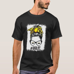 T-shirt Bleu Softball Gigi Messy Bun Jeu Mères