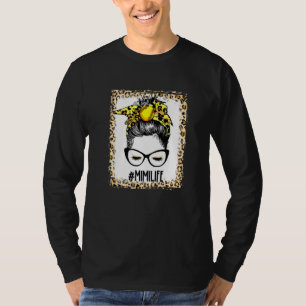 T-shirt Bleu Softball Mimi Messy Bun Jour Mères