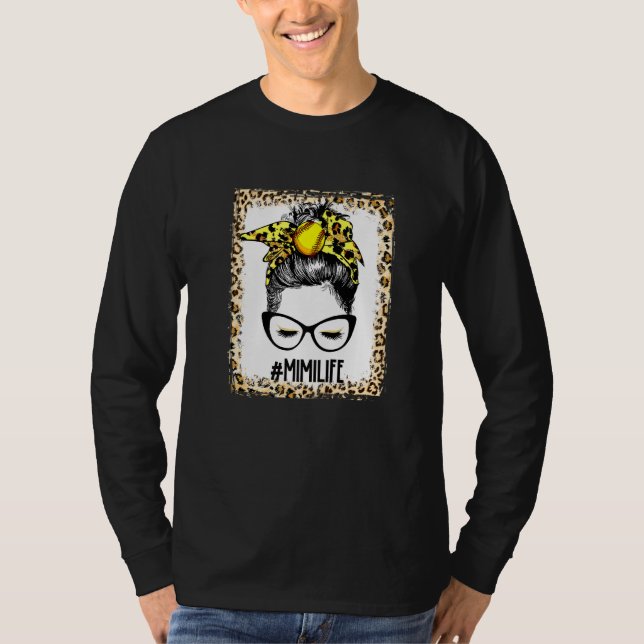 T-shirt Bleu Softball Mimi Messy Bun Jour Mères (Devant)