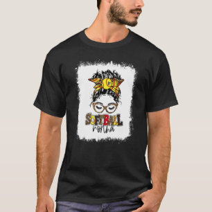 T-shirt Bleu Softball Nonna Leopard Messy Bun Funny Mo