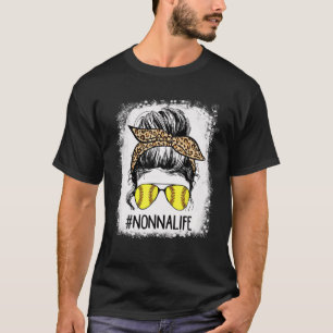 T-shirt Bleu Softball Nonna Life Leopard Messy Bun Gam