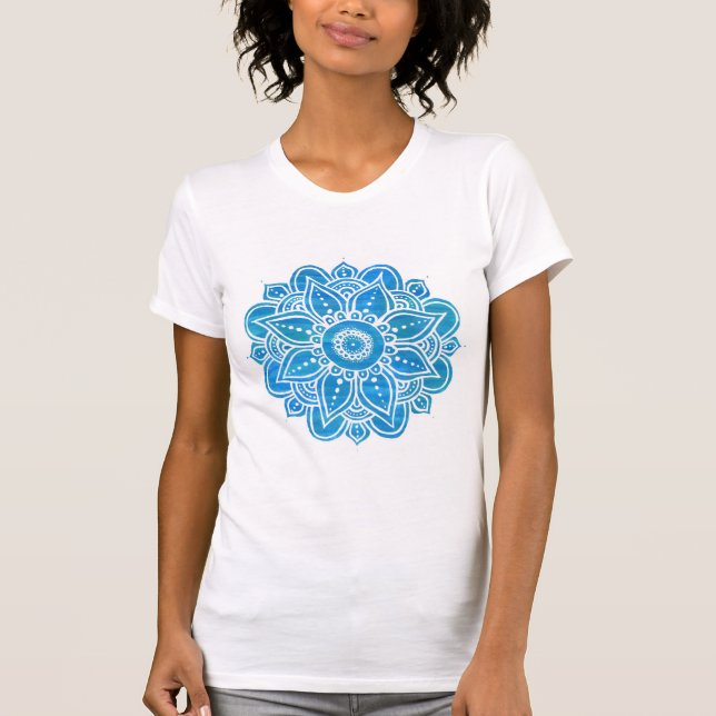 T-shirt Bleu Turquoise Blanc Floral Mandala (Devant)